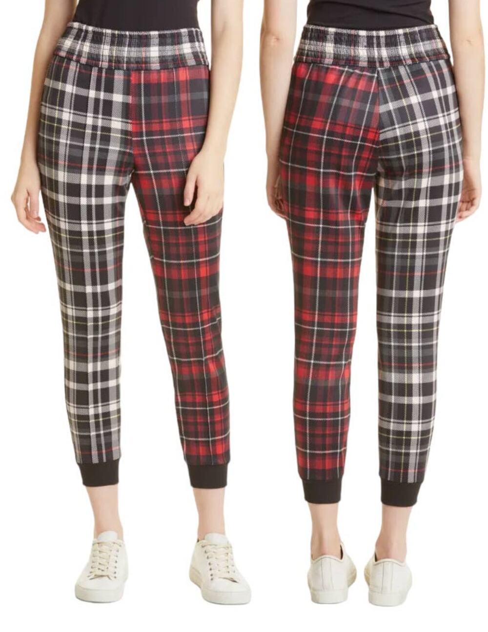 Alice + Olivia pants Tokyo Combo Hi Tech joggers plaid red black Small S